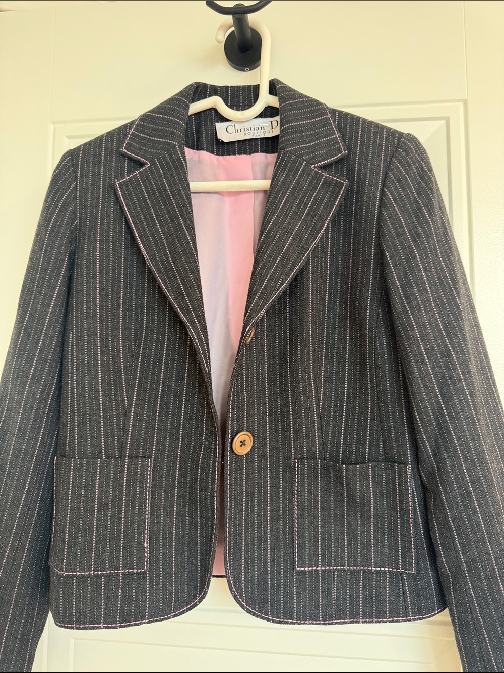 Dior Charcoal Pinstripe Blazer with Pink Trim